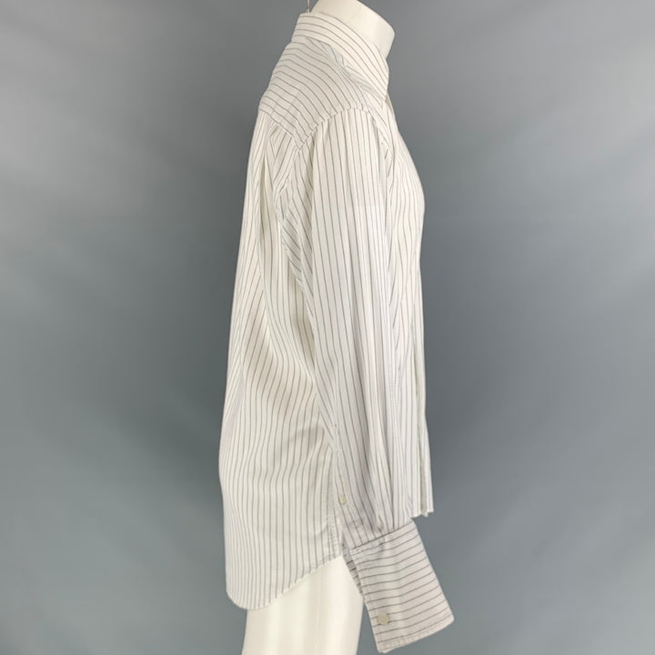 CHRISTIAN DIOR Talla M Camisa de manga larga con puño francés de algodón a rayas blanco roto