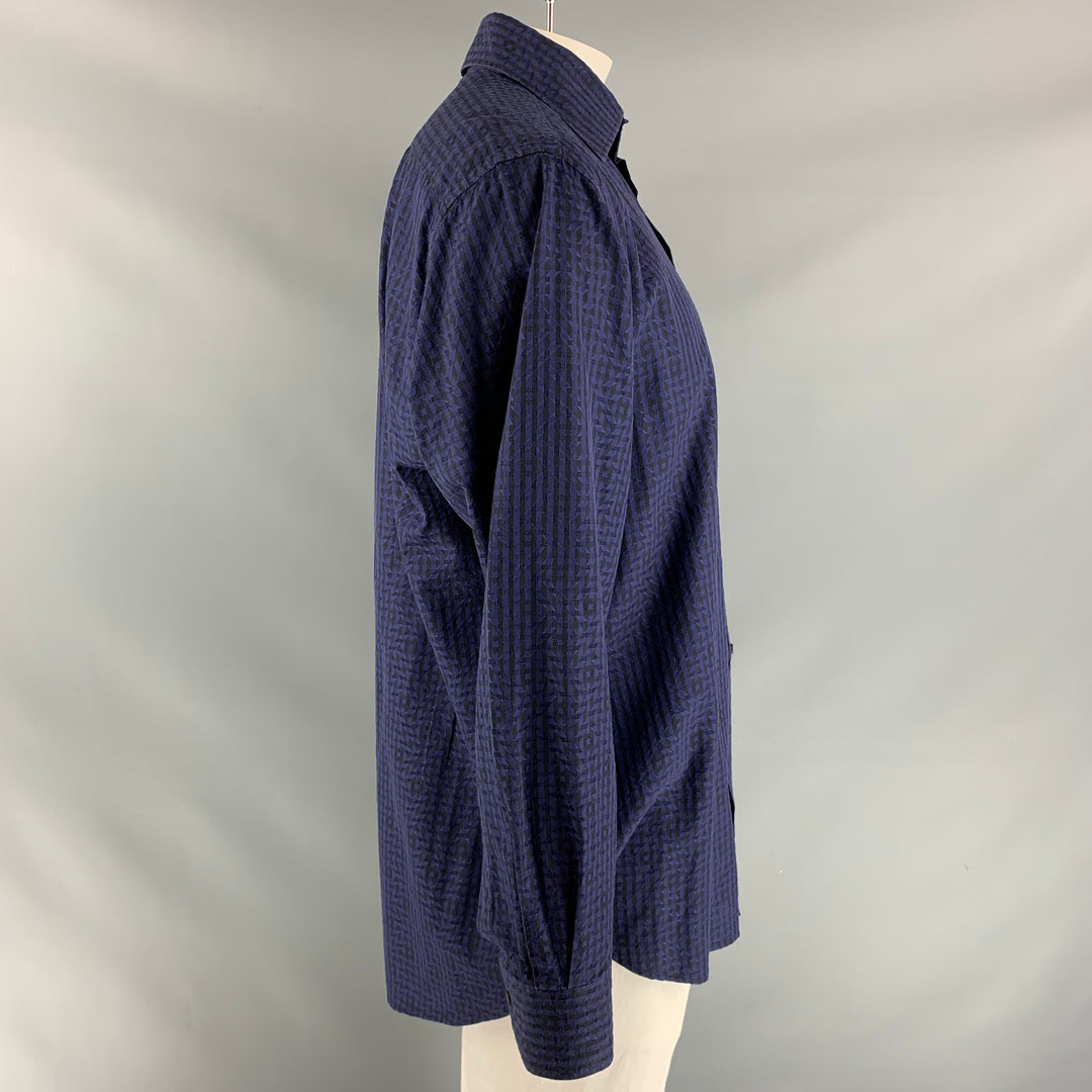 ETRO Size XL Purple &  Black Pattern Cotton Button Up Long Sleeve Shirt