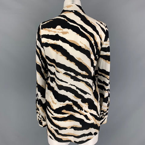 GUCCI Size 4 Beige Black & White Silk Print Hidden Placket Blouse