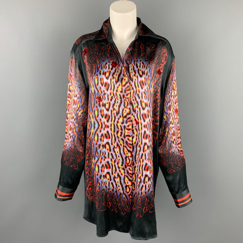 JUST CAVALLI Camisa Botones Ocultos Seda Estampada Negra y Roja Talla XL