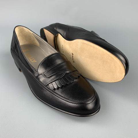 BALLY Size 8 Black Leather Eyelash Fringe Loafers