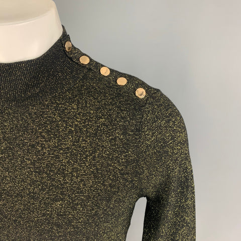 CALVIN KLEIN Size M Black Gold Metallic Rayon Blend Mock Neck Pullover