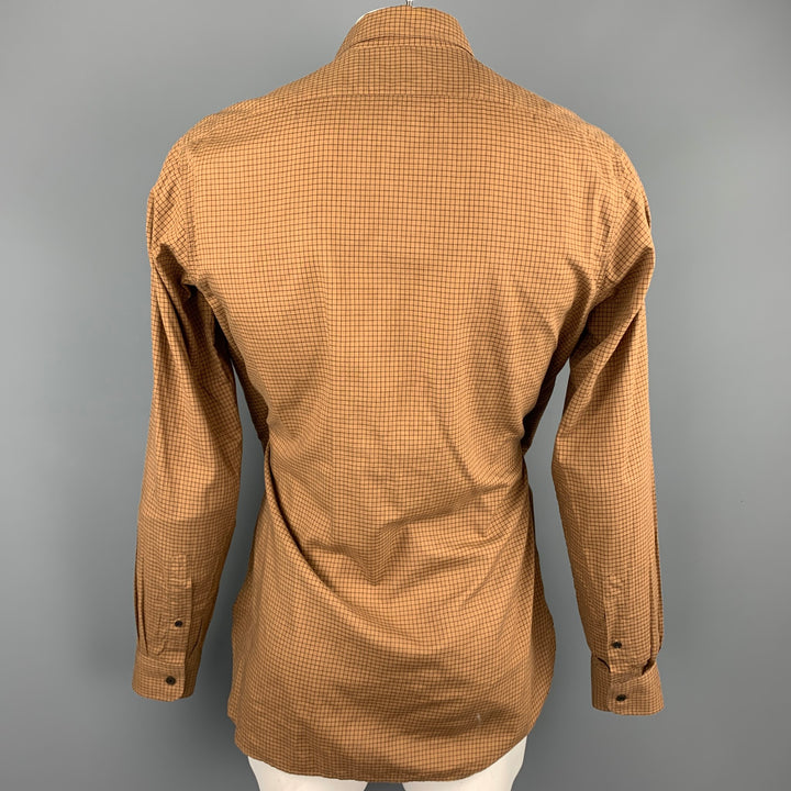 DRIES VAN NOTEN Size L Tan Window Pane Cotton / Cupro Vest Wrap Layered Long Sleeve Shirt