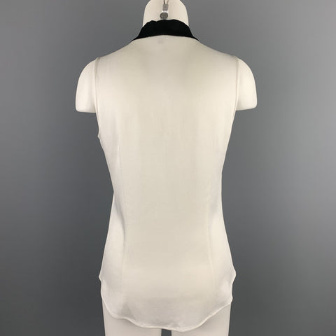 MICHAEL KORS Size 6 White Crepe Black Tie Sleeveless Blouse