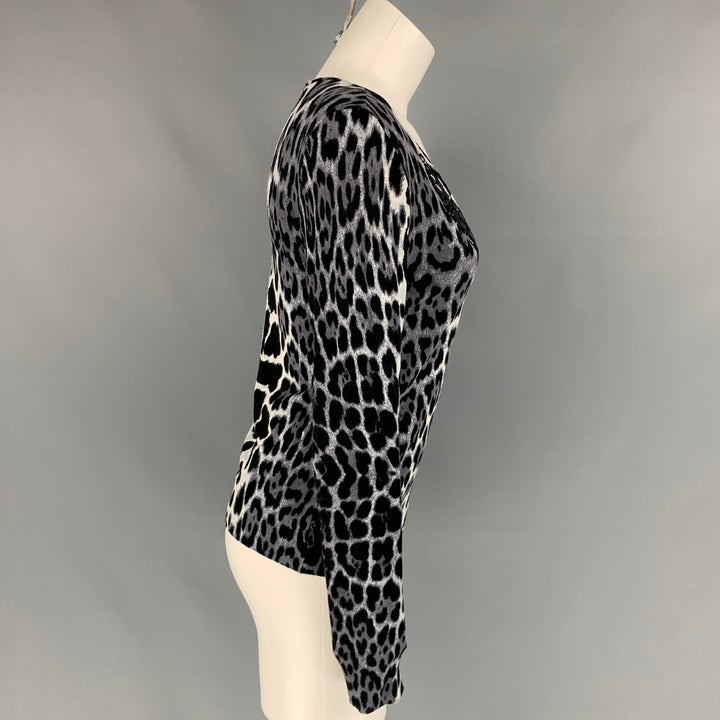 BLUMARINE Size 8 Grey & Black Animal Print Jersey Pullover