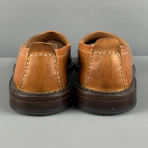 BELVEDERE Size 9 Brown Contrast Stitch Leather Cap Toe Loafers