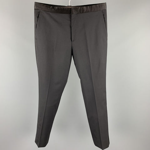 HUGO BOSS Size 38 Short Black Wool Peak Lapel Tuxedo Suit