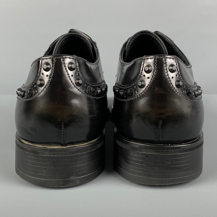 PRADA Size 10.5 Black Studded Leather Lace Up Shoes