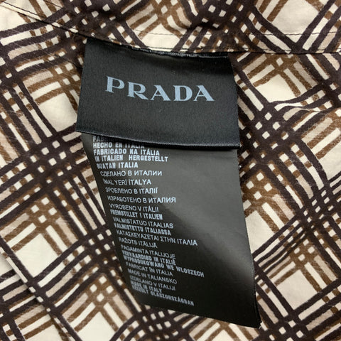 PRADA Size M Brown & White Plaid Cotton Button Up Long Sleeve Shirt