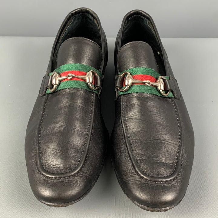 GUCCI Size 8.5 Black Leather Horsebit Loafers