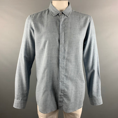 RYAN ROBERTS Size XL Blue Cotton / Wool Long Sleeve Shirt