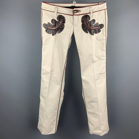 DSQUARED2 Size 30 Ivory Embellishment Cotton Low Rise Casual Pants