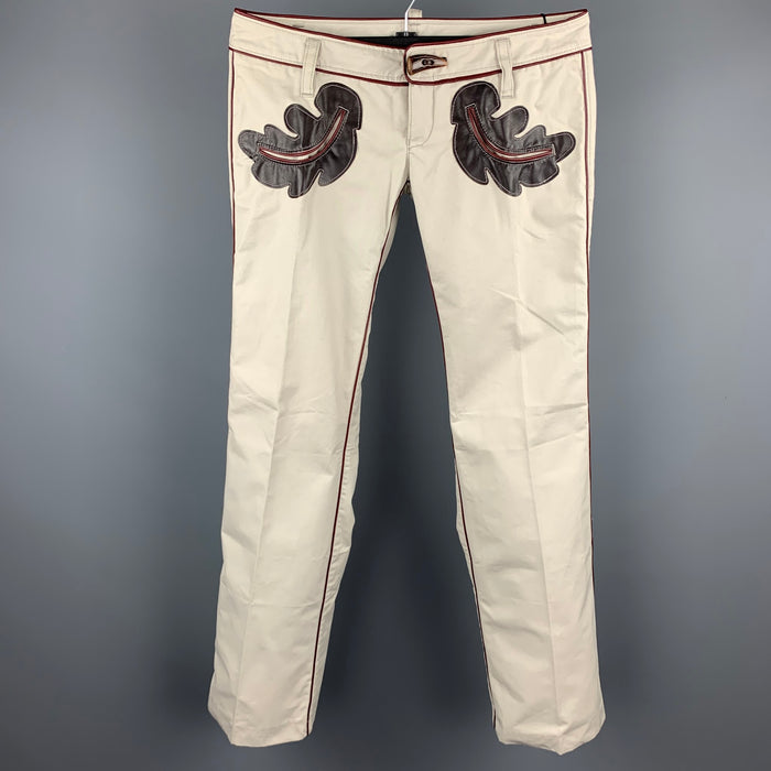 DSQUARED2 Talla 30 Pantalones casuales de talle bajo de algodón con adornos de color marfil