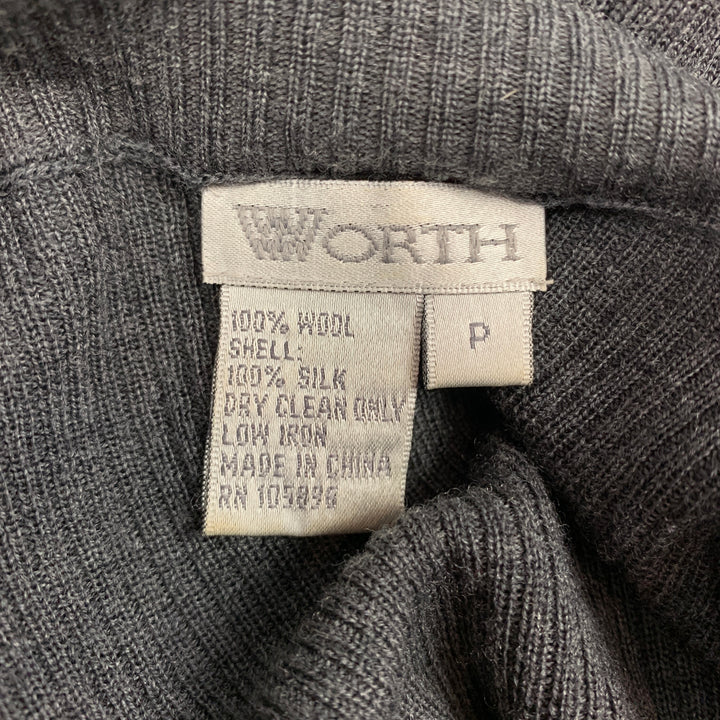 WORTH Size S Grey Ribbed Wool / Silk Buttoned Cardigan