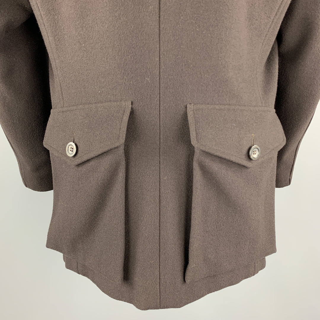 GUCCI Chest Size 38 Brown Wool Peak Lapel Hidden Buttons Back Pockets Jacket
