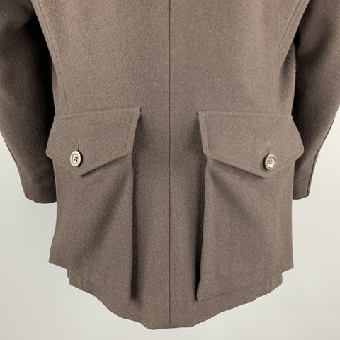 GUCCI Chest Size 38 Brown Wool Peak Lapel Hidden Buttons Back Pockets Jacket