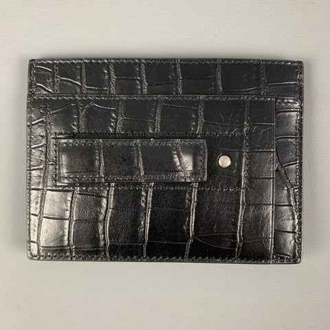 SAINT LAURENT Porte-cartes à clip en cuir embossé noir