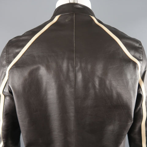 NEIL BARRETT M Brown Leather Moto Inspired Jacket