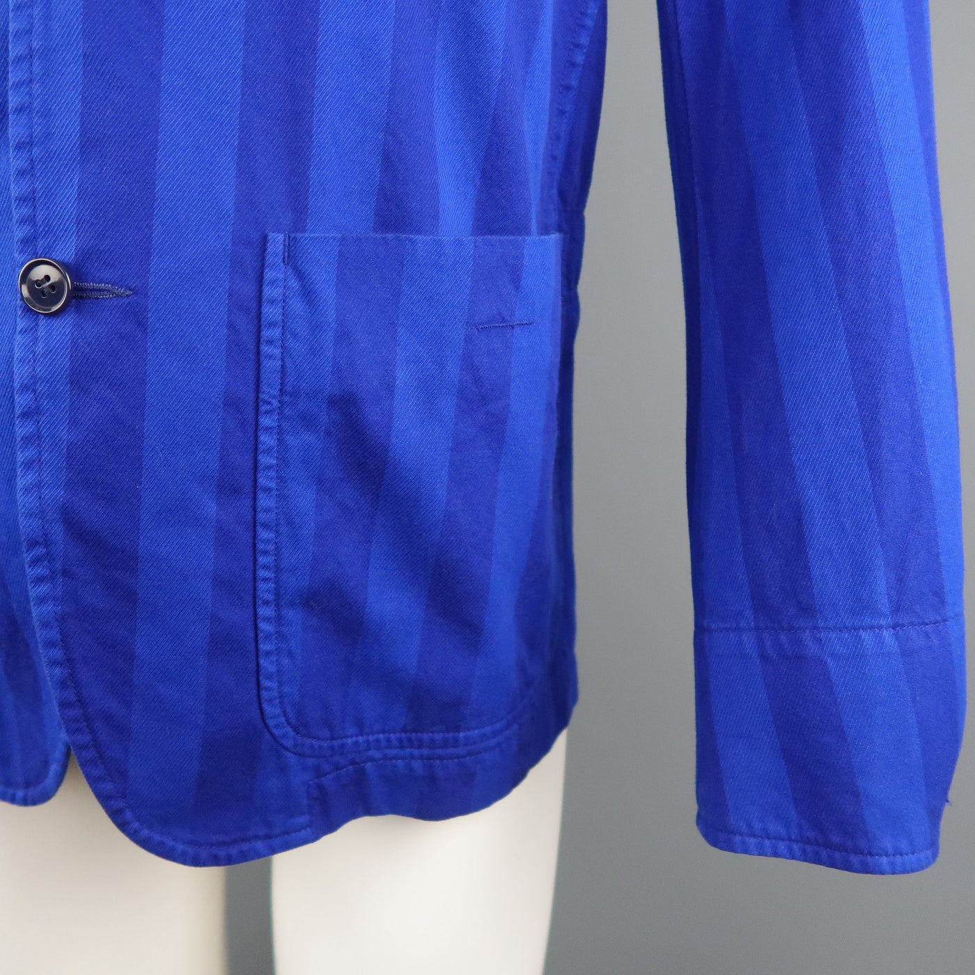 CABANE de ZUCCA Chest Size S Short Royal Blue Stripe Cotton Sport Coat