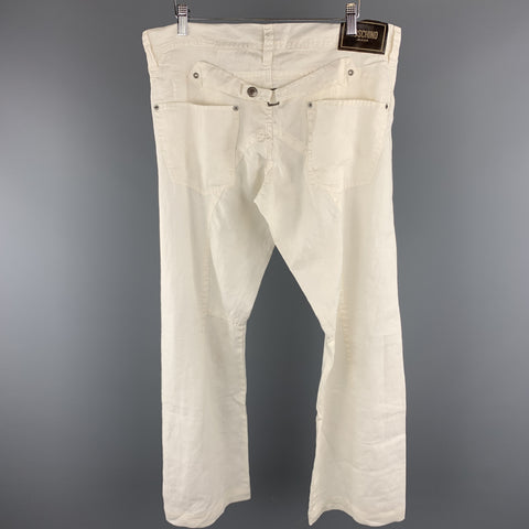 MOSCHINO JEANS Size 32 x 31 White Solid Linen Casual Pants