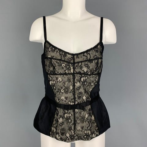 D&amp;G by DOLCE &amp; GABBANA Talla 8 Top de vestido tipo bustier con encaje doblado de poliamida blanco y negro