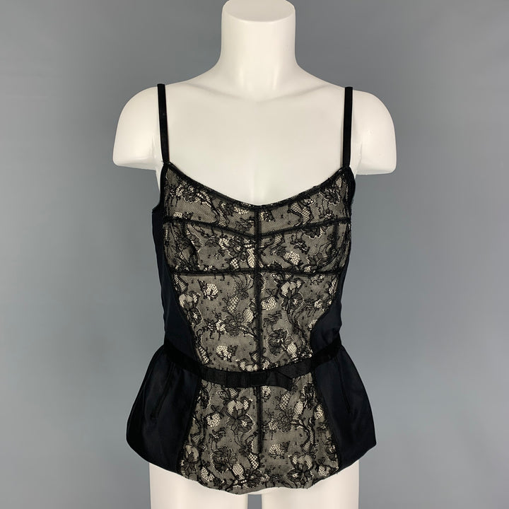 D&amp;G by DOLCE &amp; GABBANA Taille 8 Noir Blanc Polyamide Bend Lace Bustier Robe Top