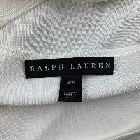RALPH LAUREN Black Label Talla M Top casual de mezcla de viscosa blanco roto