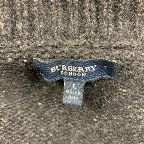 BURBERRY LONDON Size L Grey Heather Merino Wool Zip Up Cardigan