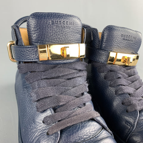 BUSCEMI Taille 8 Baskets montantes à lacets en cuir bleu marine