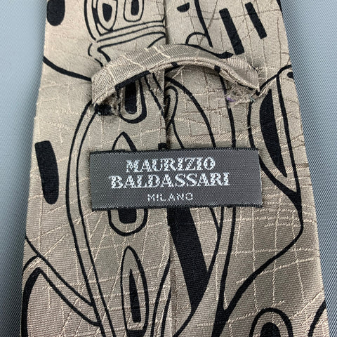 MAURIZIO BALDASSARI Taupe Print Silk Tie