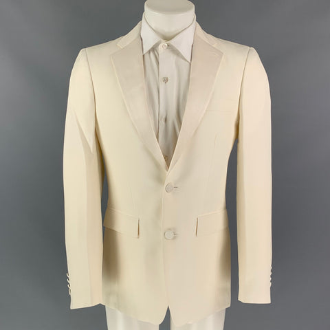 BURBERRY Size 38 Regular Cream Silk Notch Lapel Sport Coat