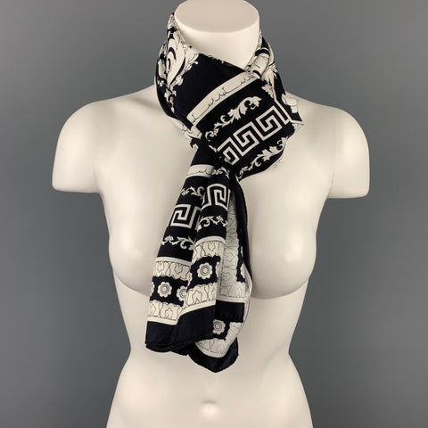 VERSACE Black & White Baroque Twill Silk Large Scarf