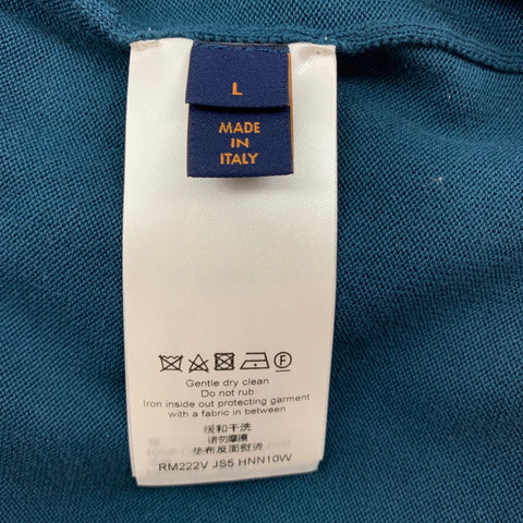 LOUIS VUITTON Size L Teal White Monogram Cotton Short Sleeve Pullover