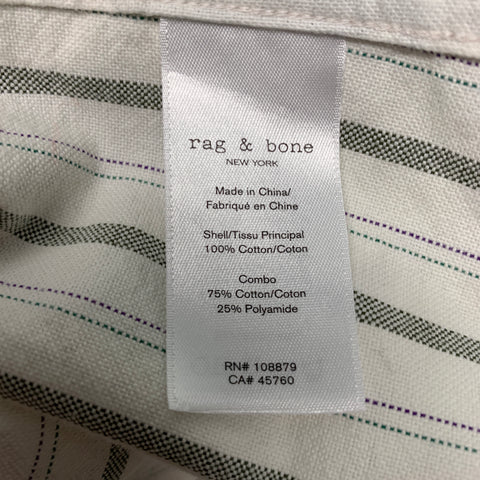 RAG & BONE Size XL White Green Stripe Cotton Long Sleeve Shirt