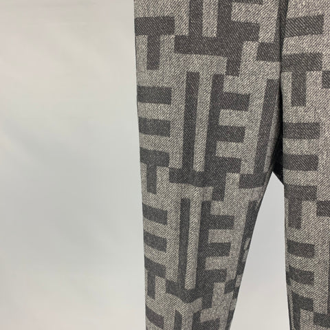 E. TAUTZ Size 32 Grey Charcoal Pattern Wool Zip Fly Dress Pants