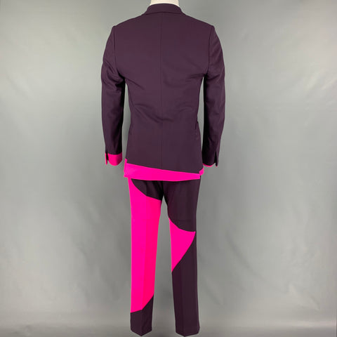 PAUL SMITH Size 38 Purple Pink Color Block Wool Nylon Notch Lapel Suit