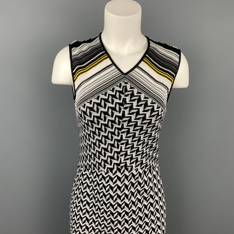 MISSONI Size 4 Black & White Zig Zag Knit Sleeveless Dress