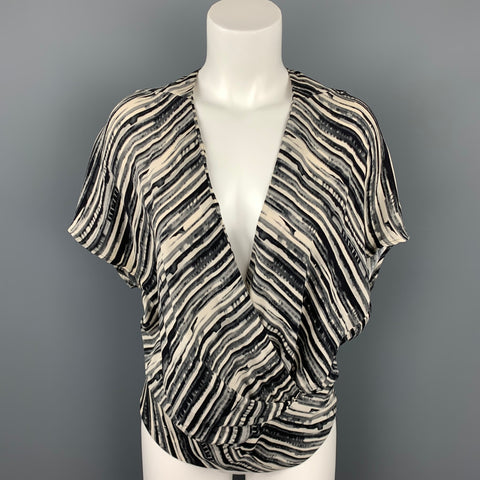 ZERO + MARIA CORNEJO Taille 4 Blouse à col en V en mélange de coton à rayures crème et noire