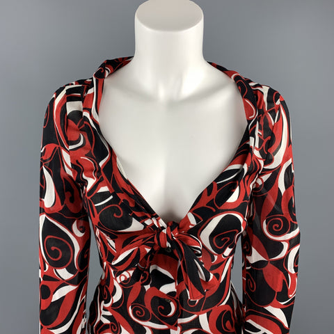 MIU MIU Size M Red & Black Print Viscose Blouse