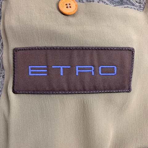 ETRO Size 44 Tan & Grey Paisley Cotton Notch Lapel Sport Coat