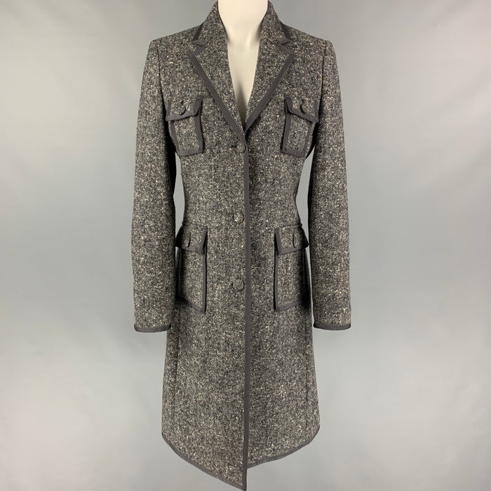 BLACK FLEECE Size M Grey White Wool Blend Tweed Notch Lapel Coat