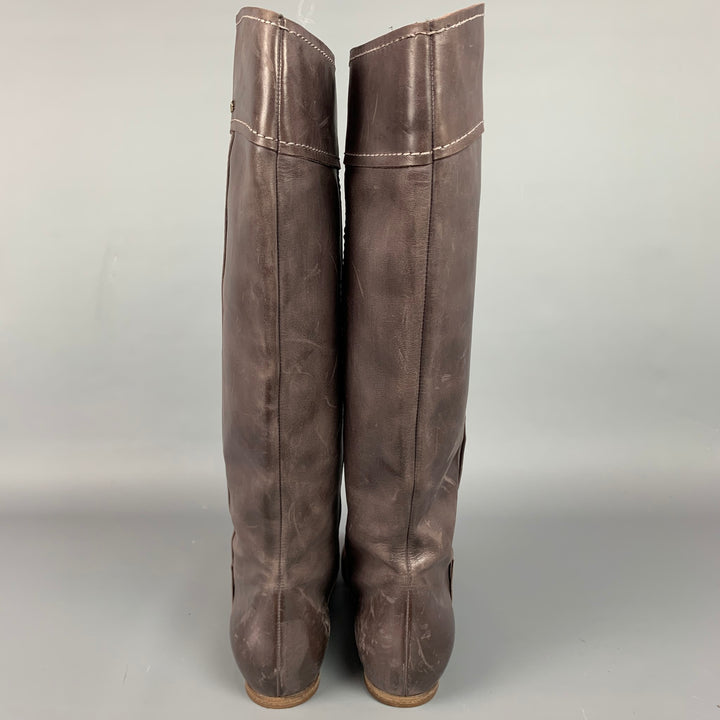 CHLOE Size 8.5 Brown Leather Contrast Stitch Knee High Julie Boots