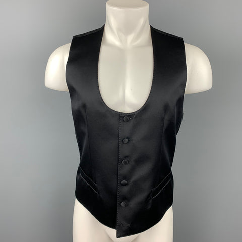 DOLCE & GABBANA Size 38 Black Silk Blend Slit Pockets Vest