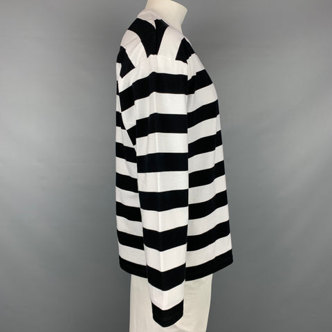 AMI by ALEXANDRE MATTIUSSI Size XL Black & White Stripe Cotton Crew-Neck Pullover
