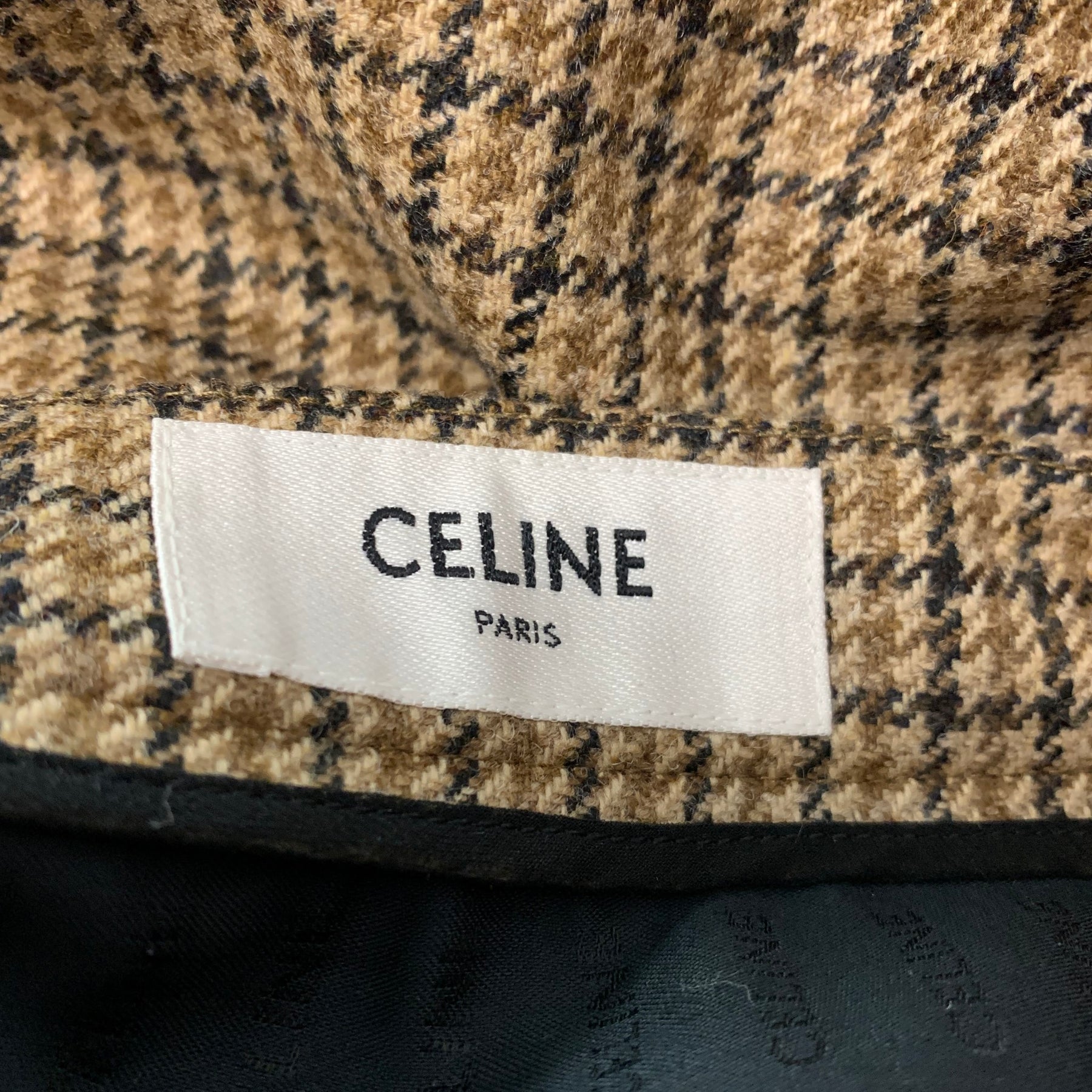 CELINE Size 2 Brown Wool Houndstooth Buttoned Mini Skirt