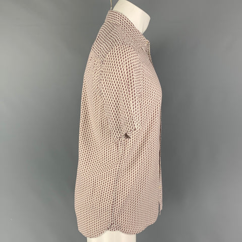 ALLSAINTS Size M White Burgundy Leaf Print Cotton Viscose Short Sleeve Shirt