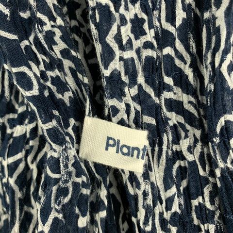 PLANTATION by ISSEY MIYAKE Navy White Cotton Silk Floral Fringe Scarf