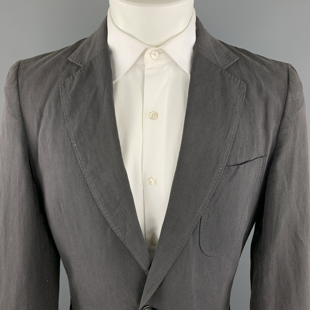 MAISON MARGIELA Size 40 Dark Gray Linen / Cotton Notch Lapel Patch Pockets Sport Coat