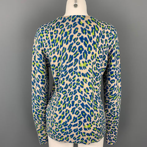 EQUIPMENT Size M Taupe & Blue Animal Print Cashmere Pullover