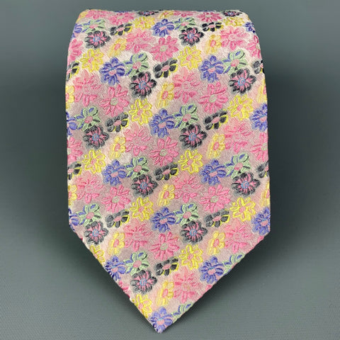 DUCHAMP Pink Multi-Color Floral Silk Tie